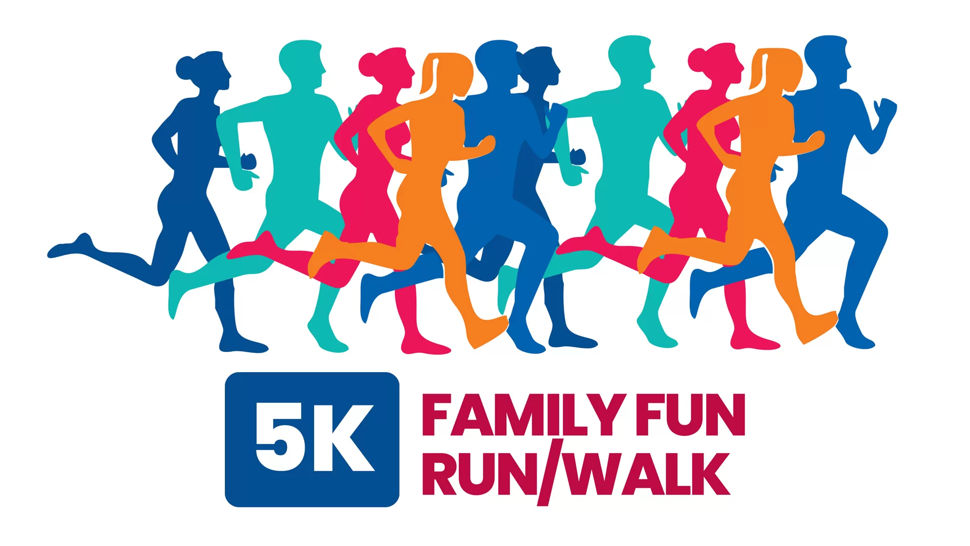 5k Walk Run graphic with vector graphic of sillouettes of people running.