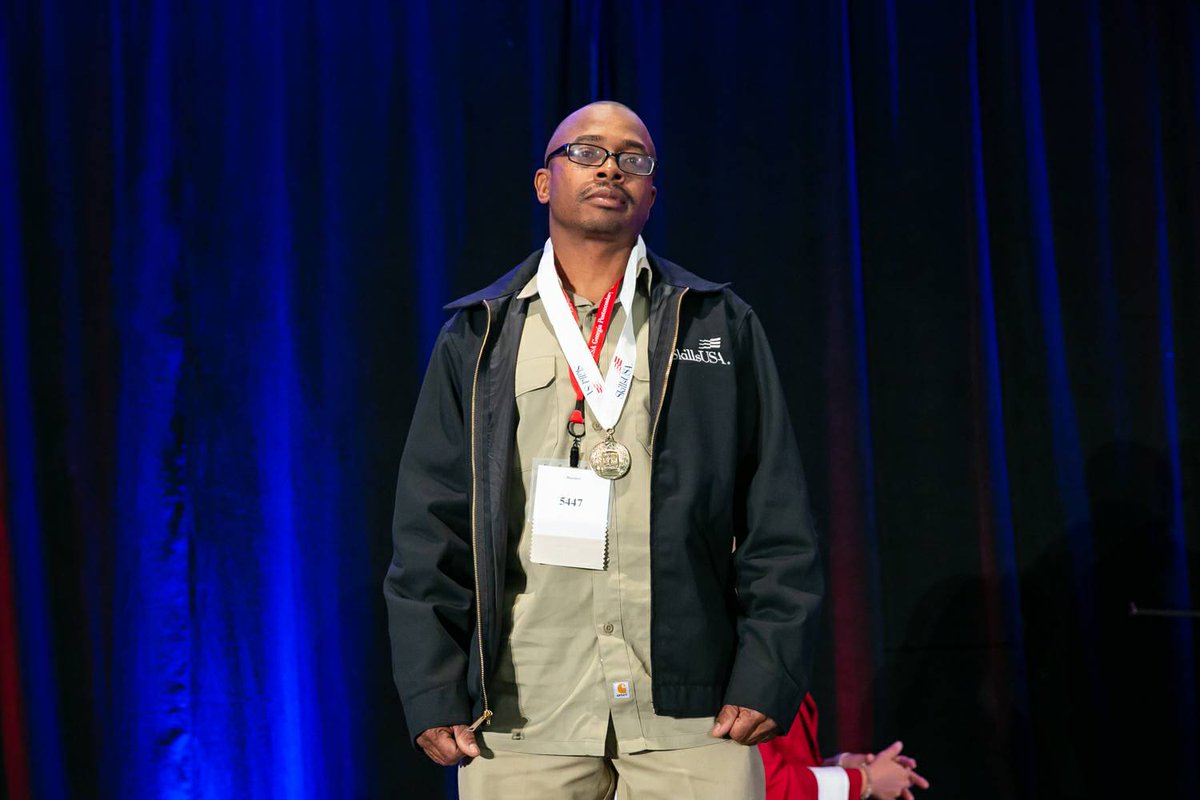 Albany Tech student Khalif Collier Sr. shortly after receiving the Silver medal in Masonry.  